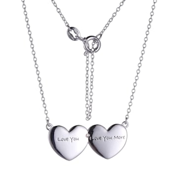 White Diamond Accent Rhodium Over Sterling Silver Double Heart Necklace