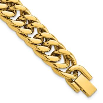 Yellow Ion Plated Stainless Steel Polished 12mm Heavy Curb Bracelet