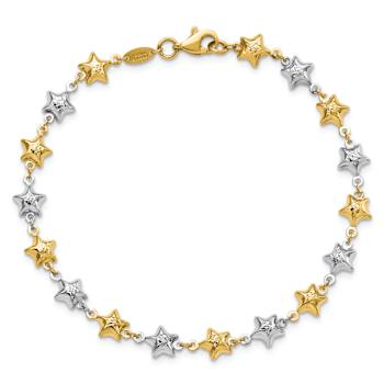 14k Two-tone Gold Puffed Star Link Bracelet