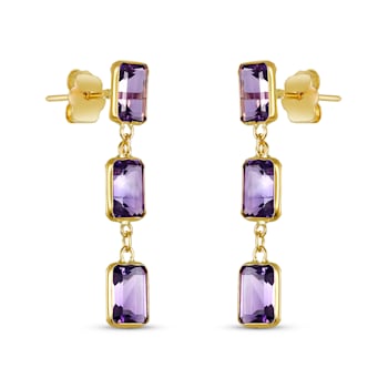 Amethyst 7x5mm Rectangular Octagonal 14K Yellow Gold Dangle Earrings