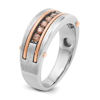 10K Rose Gold Men's Satin Brown Diamond Ring 0.49ctw