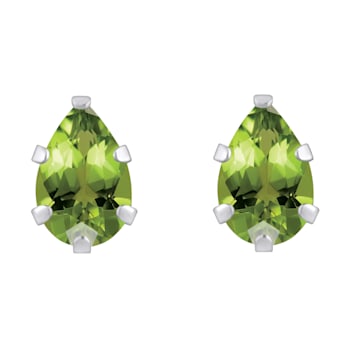 6x4mm Pear Shape Peridot Rhodium Over 10k White Gold Stud Earrings