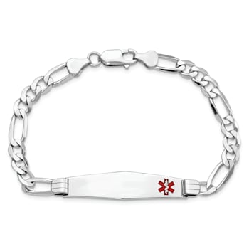 Rhodium Over 14k White Gold Medical Soft Diamond Shape Red Enamel Figaro
Link ID Bracelet