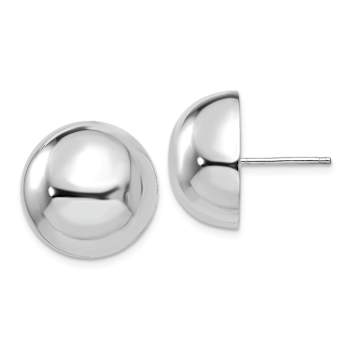 Rhodium Over 14k White Gold 16mm Half Ball Stud Earrings