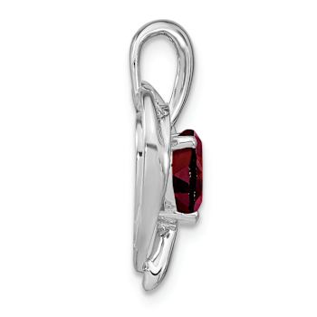 Rhodium Over 14k White Gold Garnet and Diamond Heart Pendant