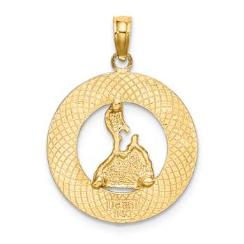 14k Yellow Gold Textured BLOCK ISLAND, RI Circle with Map Charm