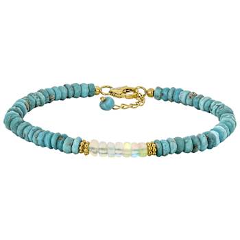 Opal And Turquoise Rondelle Beaded Bracelet In 18K Gold Over Sterling Silver