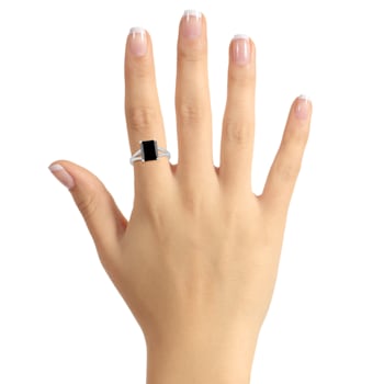 10x8mm Emerald Cut Black Onyx Rhodium Over Sterling Silver Ring