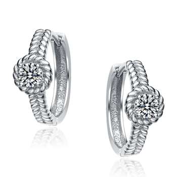 CZ Cable Hoop Earrings In Sterling Silver