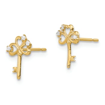 14k Yellow Gold Cubic Zirconia Key Post Earrings
