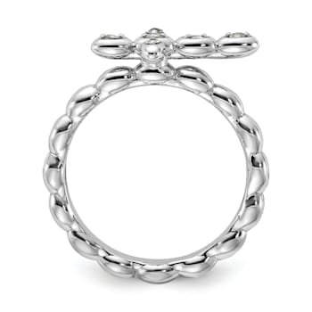 Rhodium Over Sterling Silver Stackable Expressions Cross Aquamarine Ring 0.10ctw