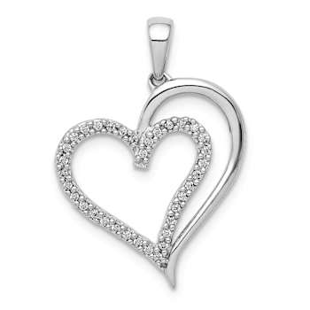 Rhodium Over 14k White Gold Diamond Heart Pendant