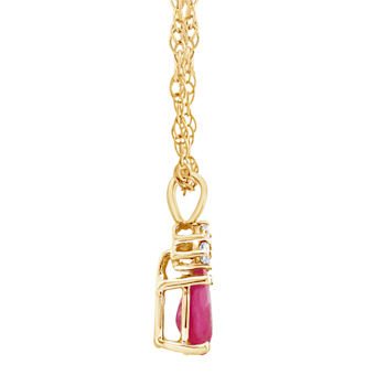 6x4mm Pear Shape Ruby with Diamond Accents 14k Yellow Gold Pendant With Chain