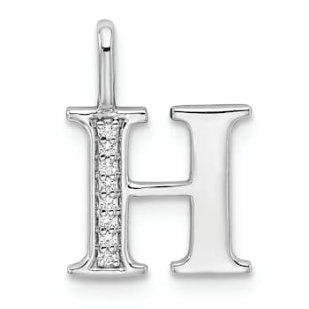 14K White Gold Diamond Letter H Initial Pendant