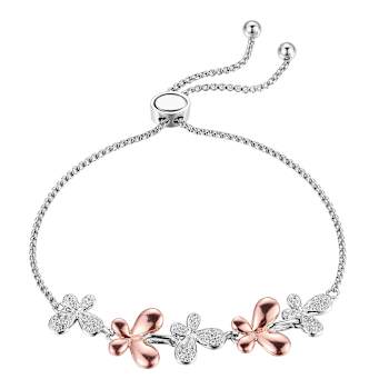 White Cubic Zirconia Two-Tone Brass Butterfly Bolo Bracelet 0.51ctw