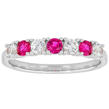 Lab-Created Ruby And White Sapphire Band Ring In Platinum Over Sterling Silver