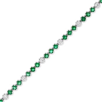 3.09ctw Emerald and Diamond Bracelet in 14k White Gold