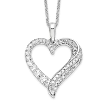 Rhodium Over 14K White Gold Lab Grown Diamond Heart Pendant Necklace