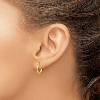 14K Yellow Gold 13mm x 2mm Polished Lightweight Tube Hoop Earrings