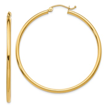 14k Yellow Gold Polished 1 3/4" Tube Hoop Earrings