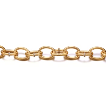 CZ Station Chain Bracelet In 14K Gold Over Brass