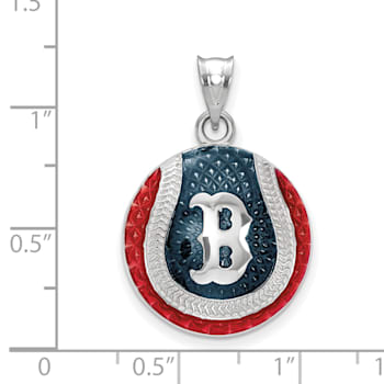 Rhodium Over Sterling Silver MLB LogoArt Boston Red Sox Enameled Pendant