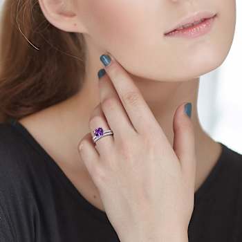 Amethyst and Diamond 14K White Gold Ring 1.98ctw