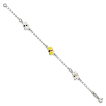 Sterling Silver Enamel Bees Children's Bracelet