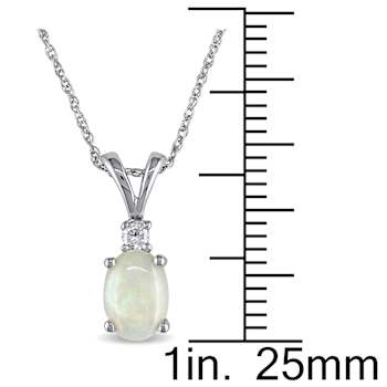 Opal & Diamond 10K White Gold Pendant With Chain 0.49ctw
