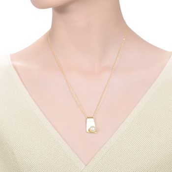 Pear Shape Freshwater Pearl Rectangle Drop Pendant In 14K Gold Over
Sterling Silver