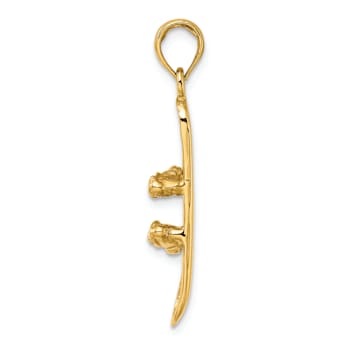 14k Yellow Gold Solid 3D Polished and Textured Snowboard pendant
