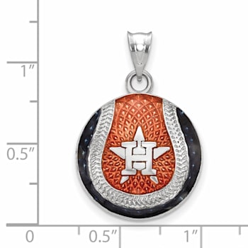 Rhodium Over Sterling Silver MLB LogoArt Houston Astros Enameled Pendant