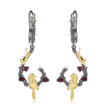 Garnet Rhodium Over Sterling Silver Nature Inspired Robin Earrings