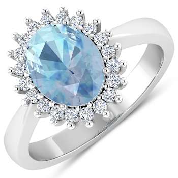 1.15ctw Blue Aquamarine and Diamond 14K White Gold Halo Ring