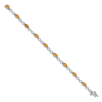 Rhodium Over 14k White Gold Citrine Diamond Infinity Bracelet