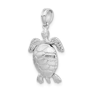 Rhodium Over Sterling Silver Polished 3D Moveable Sea Turtle Pendant