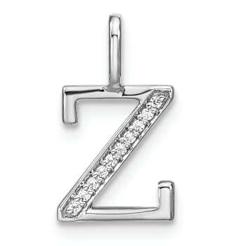 14K White Gold Diamond Lower Case Letter Z Initial Pendant