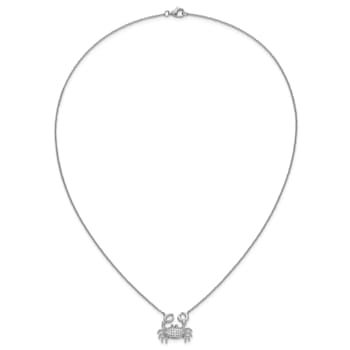 Rhodium Over Sterling Silver Polished Cubic Zirconia Crab Necklace