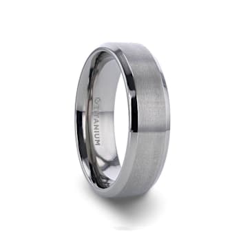 SHIRE Titanium Brushed Center Men’s Flat Wedding Ring with Polished
Beveled Edges 6mm