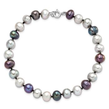 Rhodium Over Sterling Silver Multi-color Freshwater Pearl
Necklace/Bracelet/Earring Set