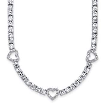 Rhodium Over Sterling Silver Cubic Zirconia Hearts Necklace
