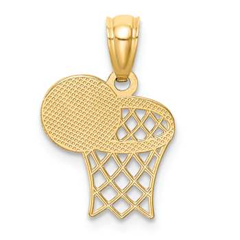 14k Yellow Gold Textured Basketball and Hoop Pendant