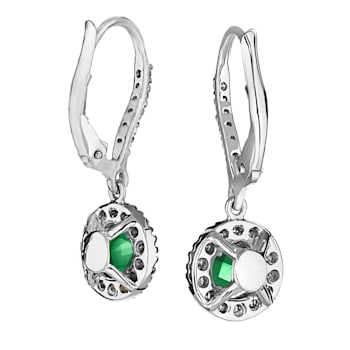 0.52ctw Emerald and Diamond Earrings in 14k White Gold