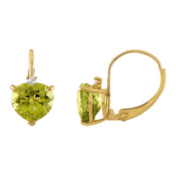 10K Yellow Gold Peridot and Diamond Heart Leverback Earrings 2.23ctw