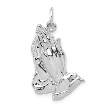 Rhodium Over 14k White Gold Praying Hands Pendant