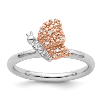 14K Rose Gold Over Sterling Silver Stackable Expressions Diamond
Butterfly Ring 0.05ctw