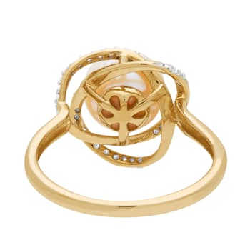 8mm Round White Freshwater Pearl and 0.13ctw Diamond 10K Yellow Gold
Swirl Halo Ring