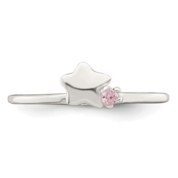Sterling Silver Polished Pink Cubic Zirconia and Star Children's Ring