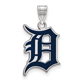 Rhodium Over Sterling Silver MLB Detroit Tigers LogoArt Enameled Pendant