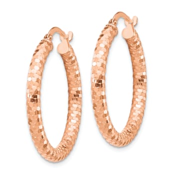 14k Rose Gold 1 1/8" Diamond-Cut Hoop Earrings
